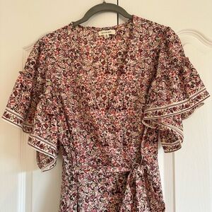 Floral Wrap Dress with Ruffle Sleeves